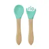 Conjunto de garfo e colher de cabo de madeira para bebê conjunto de garfo e colher de cabo de madeira para crianças conjunto de garfo e colher de silicone Garfo conjunto de garfo e colher para alimentação complementar de bebê