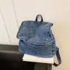 Mochila Jeans Personalizada Grande Capacidade Estilo Casual Leve Alta Aparência Estilosa Cor Sólida Artística Estudante Escolar Tendência