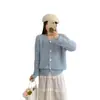 Suéter casual de punto de color liso para mujer, otoño e invierno, imitación de visón europeo y americano, cuello redondo, cárdigan de punto de un solo botón, versátil