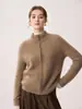 Estilo Old Money 100% Cachemira Cuello Alto Cremallera Cárdigan Tejido de Punto Trenzado Grueso Cálido Suéter Abrigo para Mujer
