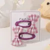 Presilha BB Xadrez com Laço Infantil para Meninas Versátil Tecido Floral Franja Lateral Presilha de Cabelo Acessórios de Cabelo 5105