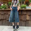 Jeans cortos de diseño petite estilo americano con retazos para mujer, nuevos pantalones rectos de pierna ancha, sueltos, de longitud media para la calle en verano