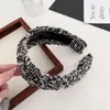 Diadema Ancha a Cuadros con Bloques de Color Estilo Chanel para Mujer, Pasador de Terciopelo Rojo, Diadema que Aumenta la Altura, Diadema Tejida de Otoño e Invierno
