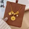Colar Bússola Trevo Banhado a Ouro com Diamantes, Nova Bússola Estilo Chinês Corrente de Clavícula com Mantra de Seis Palavras, Toque de Luxo Leve e de Alta Qualidade