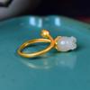 Anel Aberto Elegante Retro de Prata Esterlina S925 Ouro 18K Natural Hotan Orquídea Esmalte Dourado Fosco