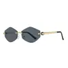Nuevas Gafas de Sol Poligonales con un Toque de Alta Gama para Mujer, Gafas de Sol sin Montura con Bordes Cortados, Gafas de Sol con Montura de Metal, Gafas de Moda