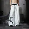 Pantalones de trabajo estilo americano con estampado de letras, plisados, de secado rápido, pierna curva, para hombres y mujeres, corte holgado, fluidos, versátiles pantalones cargo de pierna ancha para bailar