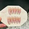 Adesivos de Unha Francesa Rosa Pêssego Estilo Gatinho Romântico Mais Vendidos no TikTok com Pérolas, Laços e Corações, 10 Peças de Unhas Usáveis