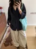 Camisa de algodão puro, camisa branca simples de textura canelada estilo coreano para mulheres, nova camisa de proteção solar de abotoamento simples para primavera e outono