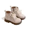 Botines Blancos de Piel para Niña 2026 Otoño/Invierno Felpa Extra Doble Algodón Botas Martin Infantiles Botas de Algodón Princesa Niña Forro Sencillo