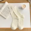 Calcetines estilo ballet para mujer, a media pantorrilla, color crema, verano, finos, calados, borde enrollado, color liso, de malla, transpirables, algodón, calcetines holgados