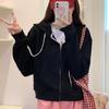 2022 Primavera y Otoño Nuevo Estilo de Hong Kong Color Sólido Combinable Cárdigan con Cremallera Suéter Corto de Manga Larga Chaqueta Top con Capucha para Mujer Moderno