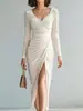 Vestido Bodycon Assimétrico Elegante Sexy de Gola V Justo, Nova Moda Feminina Europeia e Americana Transfronteiriça 2026 Amazon