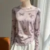 Ropa de punto cruzada Lesel de cuello redondo con cordón y manga larga, camisa fina para aire acondicionado para mujer, estampado tie-dye versátil, nueva de principios de otoño