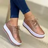 2024 Sapatos Casuais Femininos de Comércio Exterior Cadarço Frontal Bico Redondo Europeu e Americano Solado Grosso Sapatos Adesivos Transfronteiriços Tamanho Grande Sapatos Casuais