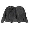 Nanxia Qiaozhuang Nueva Retro Holgada Vintage Desgastada Cuello Alto Chaqueta de Mezclilla para Hombre Casual Chaqueta con Cremallera Superior
