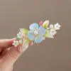 Nuevo Pasador de Pelo de Flor y Perla Estilo Chino Estilo Antiguo Elegante Pasador para Recogido Parcial en la Parte Trasera de la Cabeza Accesorios para Cheongsam Dinastía Han Pinza de Primavera para Mujer