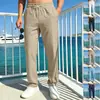 Calça Masculina Fina de Cruzamento para Primavera, Verão e Outono, Confortável de Linho Falso com Cordão Bolsos Frontais Moda Estampada 3D Calça de Praia