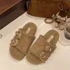 Pantuflas casuales retro sin cordones para mujer, nuevo modelo de otoño 2026, suela suave, cómodas para usar al aire libre, sandalias de peluche tipo chancla