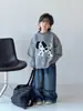 Otoño Invierno Niños Niñas Estilo Coreano Dibujos Animados Tejido de Punto Cuello Redondo Diseño de Top Holgado