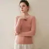 Tejido de punto de cuello redondo para mujer, Tejido de punto de lana sin costuras de cero presión, Tejido de punto versátil ajustado para usar debajo de otras prendas, Tejido de punto fino
