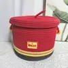 Cesta de Almacenamiento Misceláneo con Tapa Caja de Almacenamiento de Escritorio Rico de Año Nuevo Cesta Decorativa Tejida a Mano Barril Cesta de Almacenamiento