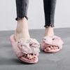 Sapatos de Algodão Quentes e Grossos com Solado Grosso Estilo Coreano Fofo de Pelúcia Chinelos de Algodão com Laço Outono e Inverno Sapatos Lua Chinelos Roupa Feminina