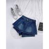 Shorts Jeans de Cintura Alta com Babados Jeans 2025 Novo Estilo Design Falso de Duas Peças Modelador A-Line Perna Larga Hot Pants Tendência