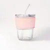 Vaso de vidrio estilo bambú minimalista, alto valor estético, vaso con popote para el hogar, pequeño regalo para inauguraciones de negocios, vaso de agua simple para venta al por mayor