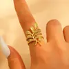 Anillo Abierto de Acero Inoxidable con Diseño Irregular de Flor y Hoja para Mujer con Textura y Estilo Único, Anillo Abierto para Dedo Índice