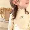 Camiseta Térmica Base para Niña con Bordes Fruncidos, Camiseta de Manga Larga Otoño e Invierno, Top Cálido Ajustado de Cuello Medio Alto para Niños Ins
