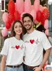 Camiseta de Verano de Moda con Estampado de Corazones en Acuarela, Encantadora, Transfronteriza, para Mujer, Top Casual para Pareja (1 Pieza