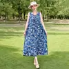 Vestido de algodón y seda floral, estilo joven nuevo, estilo vacacional en la playa, vestido tipo tank sin mangas, vestido largo de temperamento bohemio