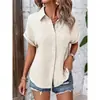 Transfronterizo 2026 Amazon Verano Nueva Camisa de Algodón Puro Estilo Europeo y Americano para Mujer Camisa Casual de Botones Color Sólido para Mujer