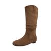 Botas Retro para Mujer 2025 Otoño Nuevo Punta Redonda Plisadas Tipo Pila con Suela Blanda Aumentada Botas de Ante por Encima de la Rodilla