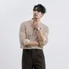 Camisa Casual de Negocios a Rayas Azul y Blanco para Hombre Estilo Francés Holgada de Manga Larga Casual Temperamento Camisa Interior Moderna