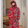 Abrigo Largo de Algodón Abrigo Flor Grande del Noreste Estilo Chino Hanfu para Hombre y Mujer Holgado Cálido A Prueba de Frío con Capucha Abrigo de Algodón Moderno para Hombre y Mujer