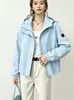 Chaqueta corta con capucha para mujer, estilo coreano de otoño, corte holgado para figuras petite, chaqueta de trabajo casual con cremallera, ropa para mujer