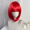 Peluca de fábrica para mujer, con flequillo limpio, cabello corto y liso, simulación de cabello, comercio exterior europeo y americano, cabeza bobo con hombros descubiertos y cubierta para toda la cabeza.