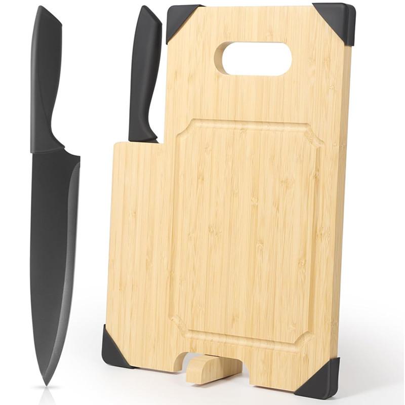 竹制厨房带刀砧板家用切菜板360度可旋转支架披萨面包板BSC