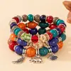 Pulseira com Pingente de Cruz de Palma Estilo Boêmio Mais Vendida Transfronteiriça Pulseira com Cordão Elástico Multi-Camadas com Contas