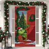 Decoración de Cubierta de Puerta Navideña Transfronteriza Nueva con Papá Noel Verde y Fondo de Pino, Cubierta de Puerta Navideña, Colgante de Puerta, Decoración de Fiesta