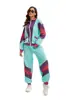 Conjunto deportivo retro transfronterizo de los 80, chaqueta y pantalón de dos piezas con bloques de color, disfraz para fiesta de Halloween