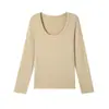 Oferta Especial Otoño Invierno Camiseta Base de Tencel para Mujer Color Sólido Lana Cuello Redondo Versátil Simple Tejido de Punto Capa Interior Superior