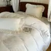 Conjunto de quatro peças estilo francês, feminino, para outono e inverno, de veludo de leite, capa de cama espessa, capa de edredom quente, lençol de cama de veludo coral bordado