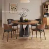 Mesa Redonda de Centro Textura de Madera Sólida Mesa Redonda de Comedor de Pizarra Estilo Retro Francés Crema para el Hogar Mesa de Comedor de Alta Gama con Plato Giratorio
