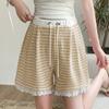 Pantalones de Maternidad Estilo Nuevo Encaje Empalmado Bloque de Color Rayados Pierna Ancha Pantalones Cortos Sueltos Casual Rectos Pantalones Cortos de Verano