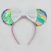 Tiara Infantil Grande com Lantejoulas, Tiara com Laço Colorido Doce, Tiara Fofa de Orelhas do Mickey Mouse, Tiara de Parque de Diversões