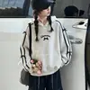 Nueva colección de otoño para niñas: sudadera con capucha informal con costuras de contraste, combinada con pantalones de trabajo de mezclilla y pantalones de pierna ancha