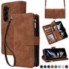 Funda de cuero para Samsung Z Fold 6 Z Flip5, plegable, estilo retro, con cremallera esmerilada, tipo cartera, bandolera